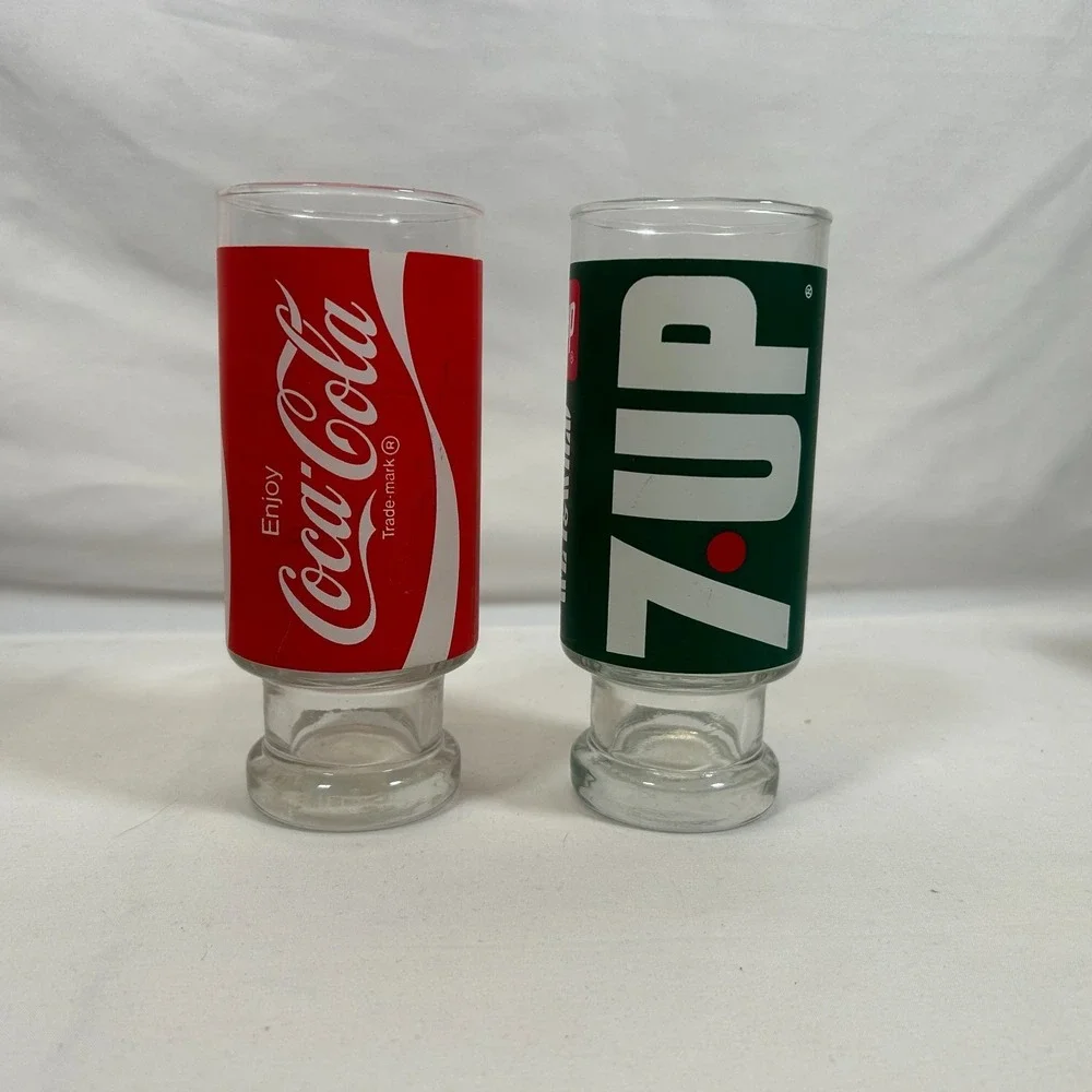 Vintage 70s 80s 7UP Coke Drinking Glass Retro Cup 12oz Pedestal Footed 6.5
